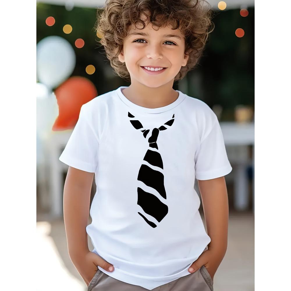 Black striped cartoon fake tie pattern printed boy s T-shirt top 150