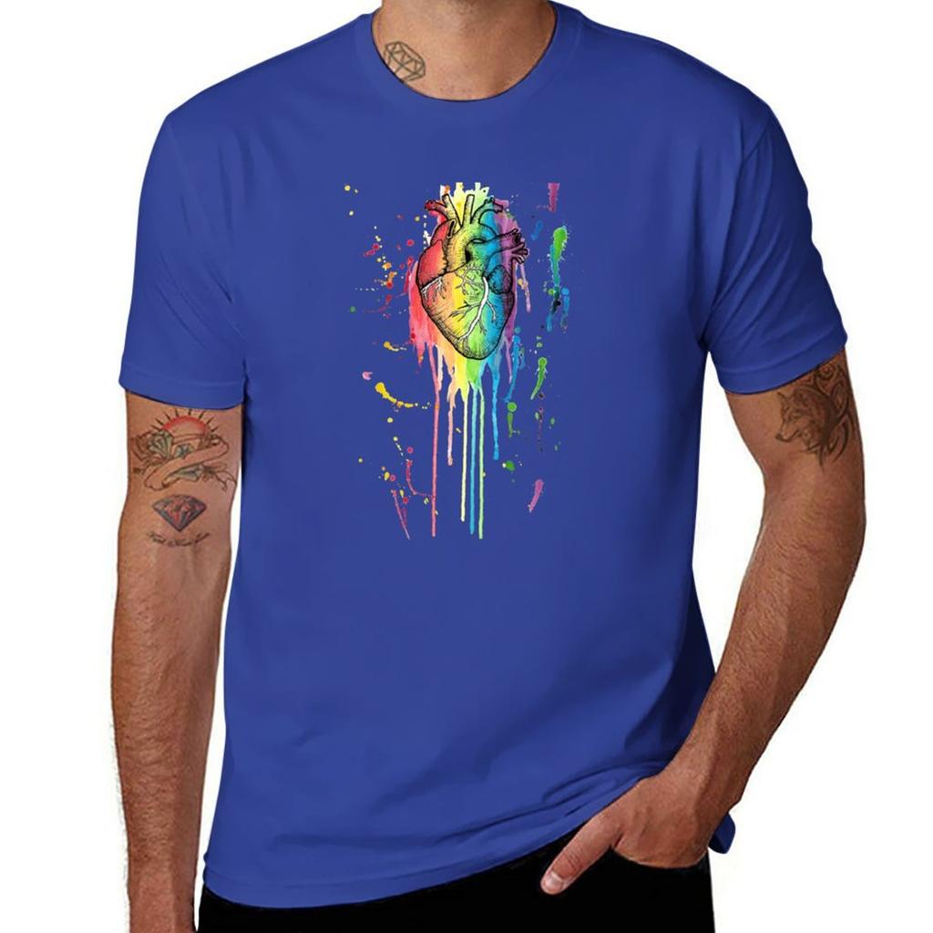 Watercolour and Pen Rainbow Anatomical Heart TShirt for a boy graphics animal prinfor boys t shirts men