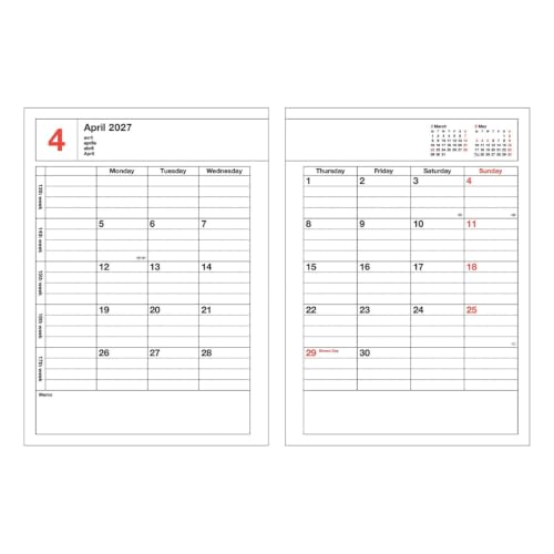 Marks 2027 Schedule Book Starting September 2026 Monthly Block B6 Variant Notebook CalendarSVertical Mandarin Orange 27ADR-NB11-OR