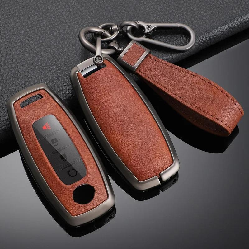 Zinc Alloy+ Leather Car Key Case Cover for Nissan Juke 2023 X-trail T33 Qasqhai J12 2022 Ariya Altima Teana2 3 4 5 Buttons Key