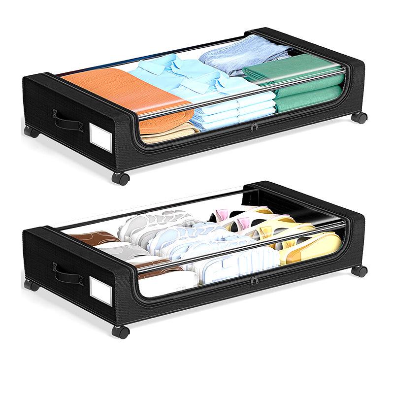 Rolling Under-Bed Storage Organizer with Lid - Dustproof Wardrobe for Clothes and Shoes