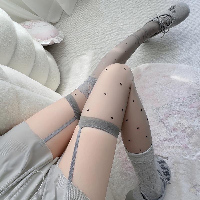 Black Stockings For Women In Spring And Summer, Bare Legs, Polka Dots, Over-the-knee Thigh Socks, Dotted Suspenders, One-piece Socks
