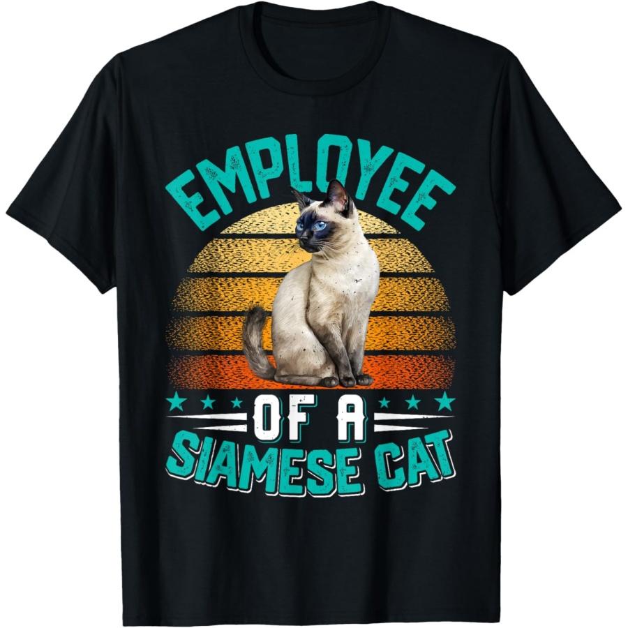 Siamese Cats EMPLOYEE OF A SIAMESE CAT Funny Vintage Men Women T-Shirt XXXXXL чёрный