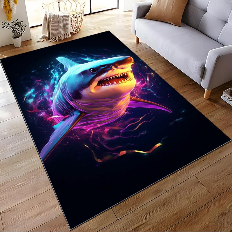 "Colorful Shark Print Carpet with Neon Lighting Style Design" Suitable for use as an anti-slip for living room bedroom sofas