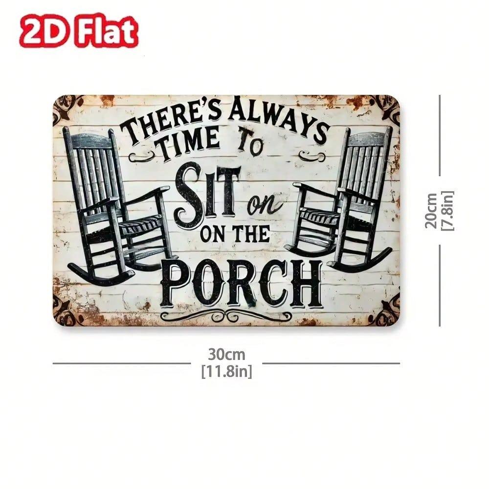Vintage Tin Wall Sign Time To Sit On Porch Decor Metal Art Home Gift