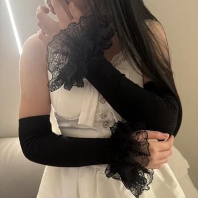 Süße, warme, lange, fingerlose Netzhandschuhe mit Strickspitze, elastische Rüschen, dekorative Lolita-Handschuhe für Mädchen