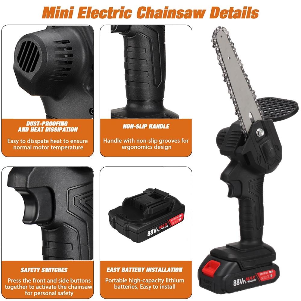 1200W 6 Inch Mini Electric Pruning Saw Rechargeable Electric Chain Saw With 2pcs Battery Woodworking Garden Logging Cutter