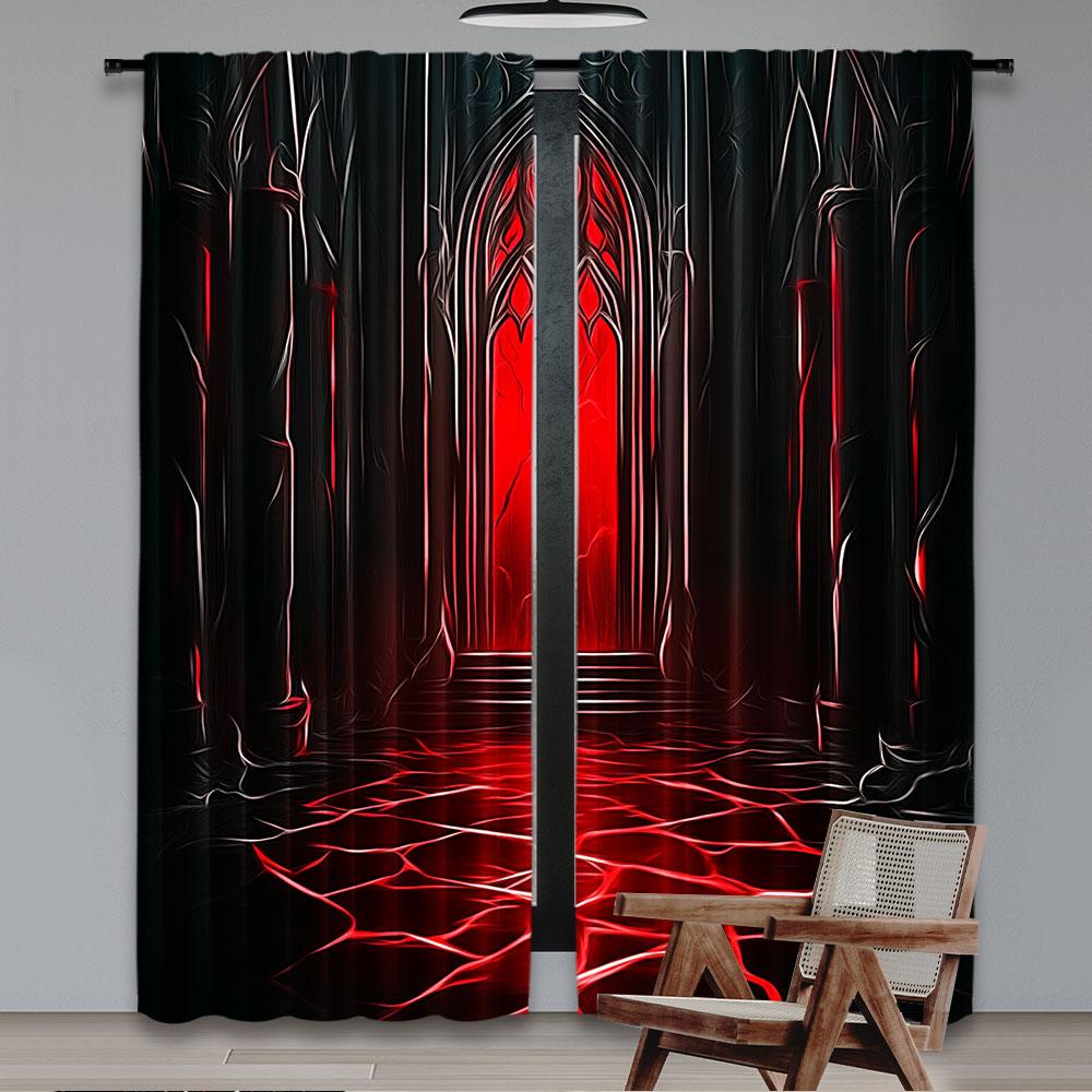 2 ks Marocké Hradní Závěsy Červená A Černá Barva Tmavý Styl Závěs Aplikujte Na Obývací Pokoj Ložnici Obchod Hotel