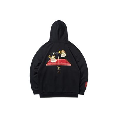 Li Ning Badminton Series Niubility Cartoon Print Hooded Sweatshirt Men Sweatshirt Black AWDR357-2