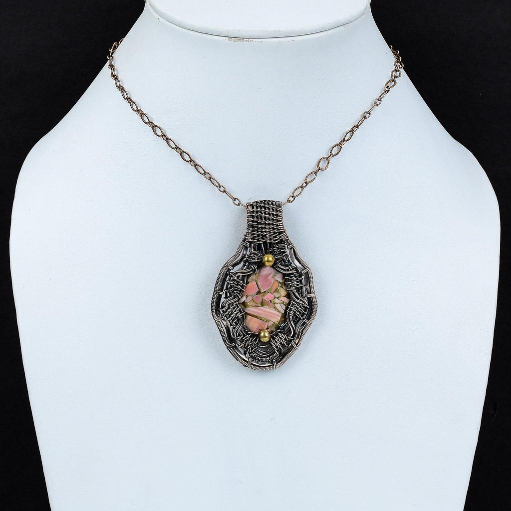 Copper Pink Opal Pendant Copper Wire Wrapped Gemstone Pendant Handmade Pendant Copper Wire Wrap Jewelry Latest Design Pendant Gift For Women