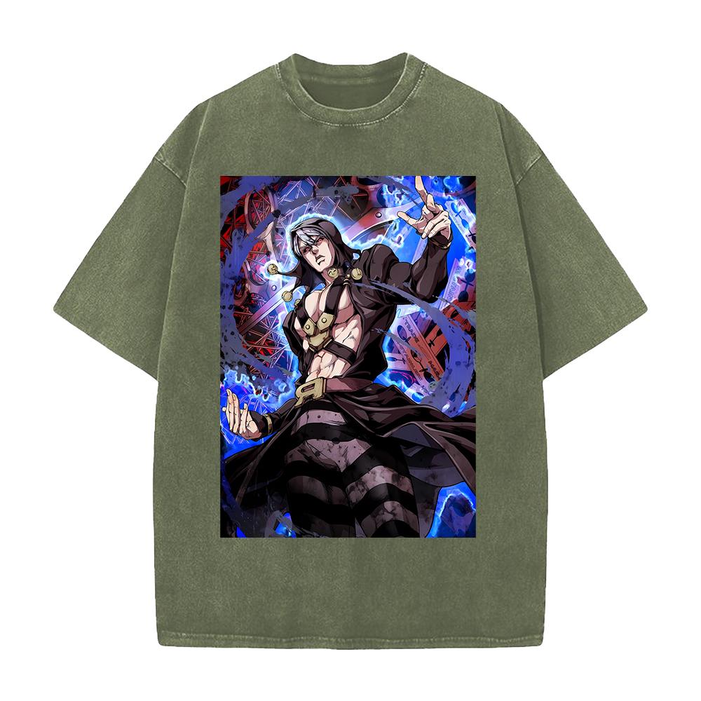 Hot Anime JoJos Bizarre Adventure Abbacchio Leone Clothing Men Women Tshirts Washed Cotton Tee Retro Tshirt Harajuku T Shirt
