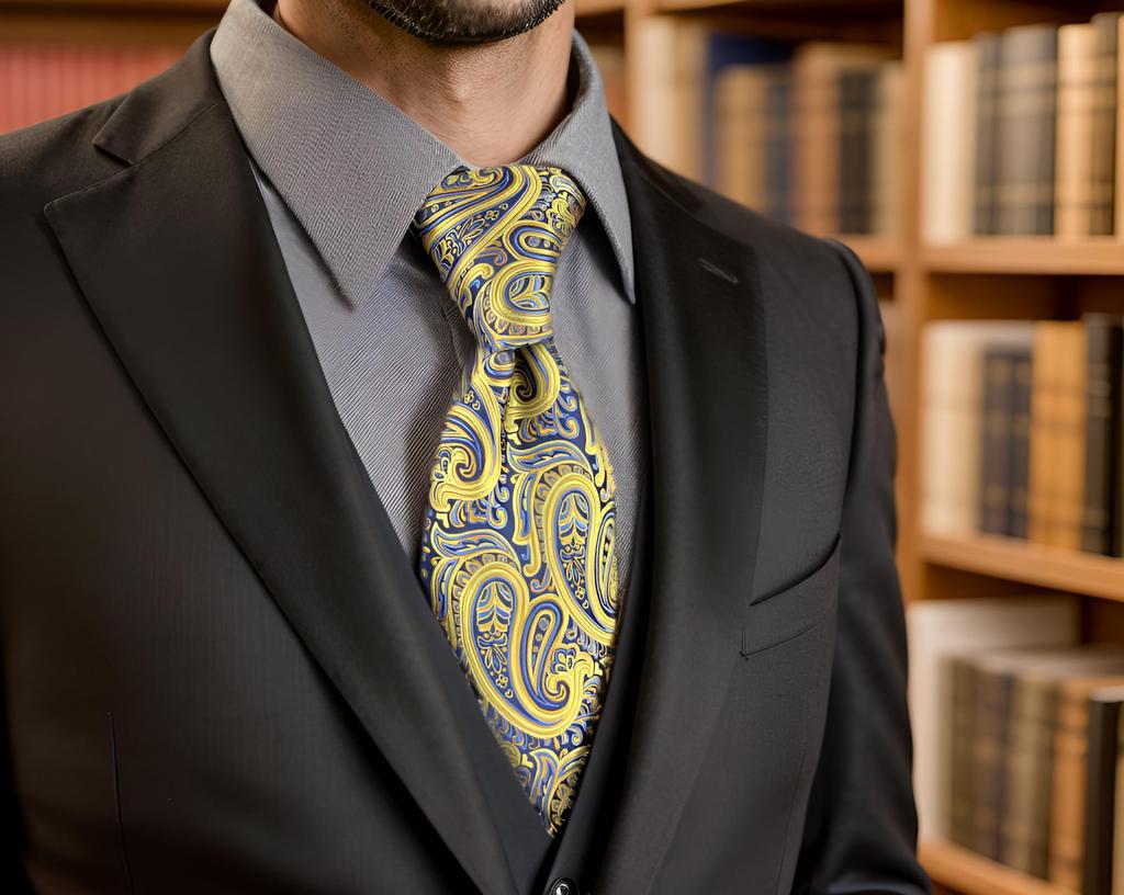 (Shlax & Wing) Gravata Masculina Formal Longa de Seda Shlax & Wing com Padrão Paisley Floral Dourado - Design Inovador