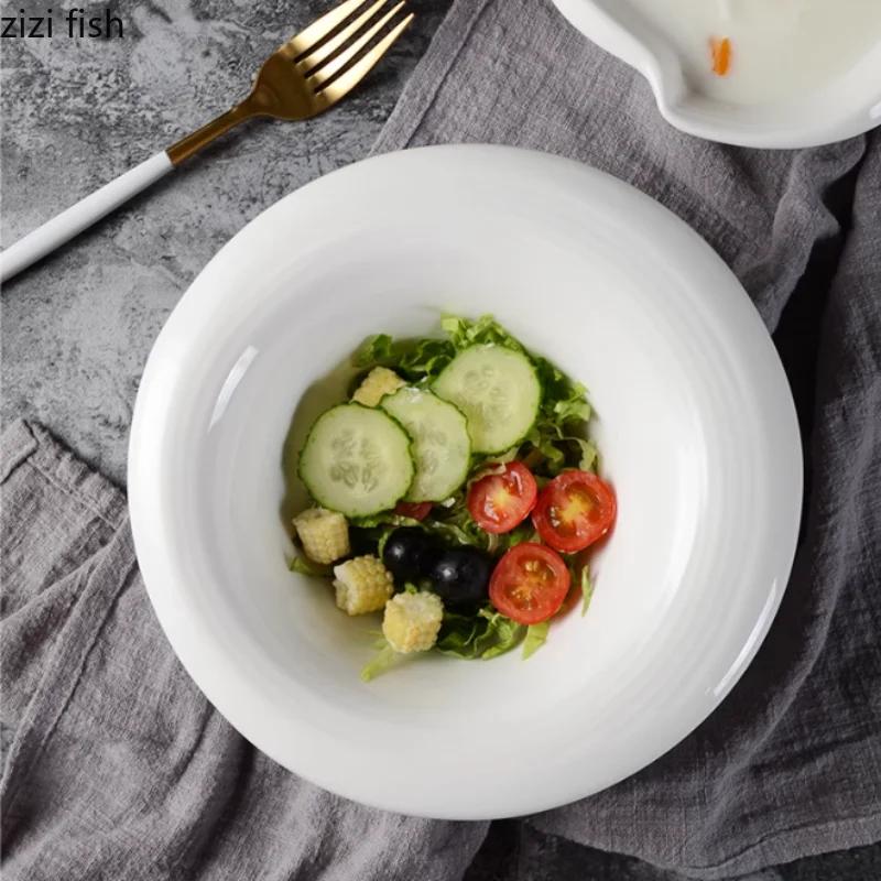 Large Capacity Pure White Soup Bowl Ceramics Dining Plate Dessert Bowl Fruit Plate Salad Bowls Noodle Bowls Dim Sum Dish Tray