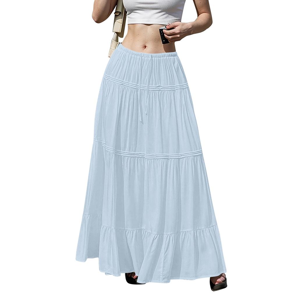 Fuste maxi de damă, fluide, evazate, cu volan, linie A, talie elastică Fuste lungi boho cu straturi elegante