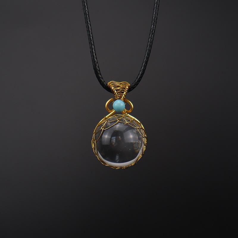 Hand-Wound Woven Crystal Ball Necklace, White Crystal Pendant Necklace N564