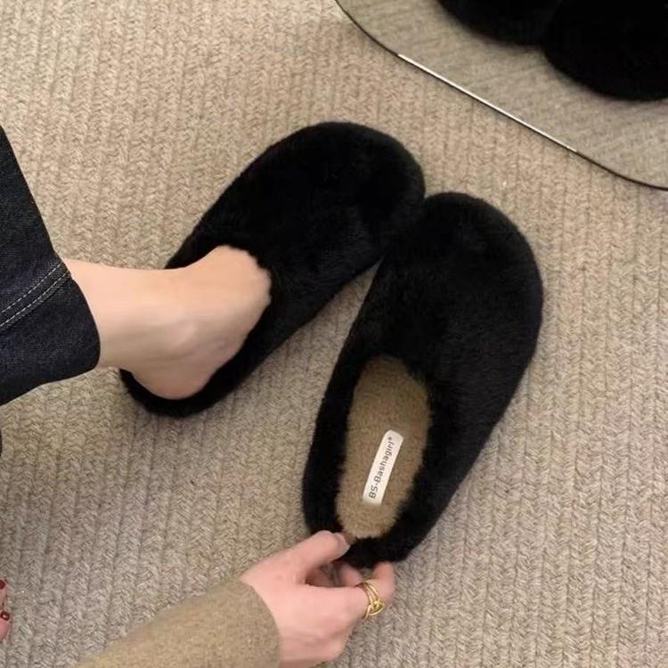 Winter Damen Warme Baumwoll Hausschuhe Schlichte Runde Zehenschuhe Damen Komfort Schlafzimmer Flats Slides Mujer Warme Schuhe