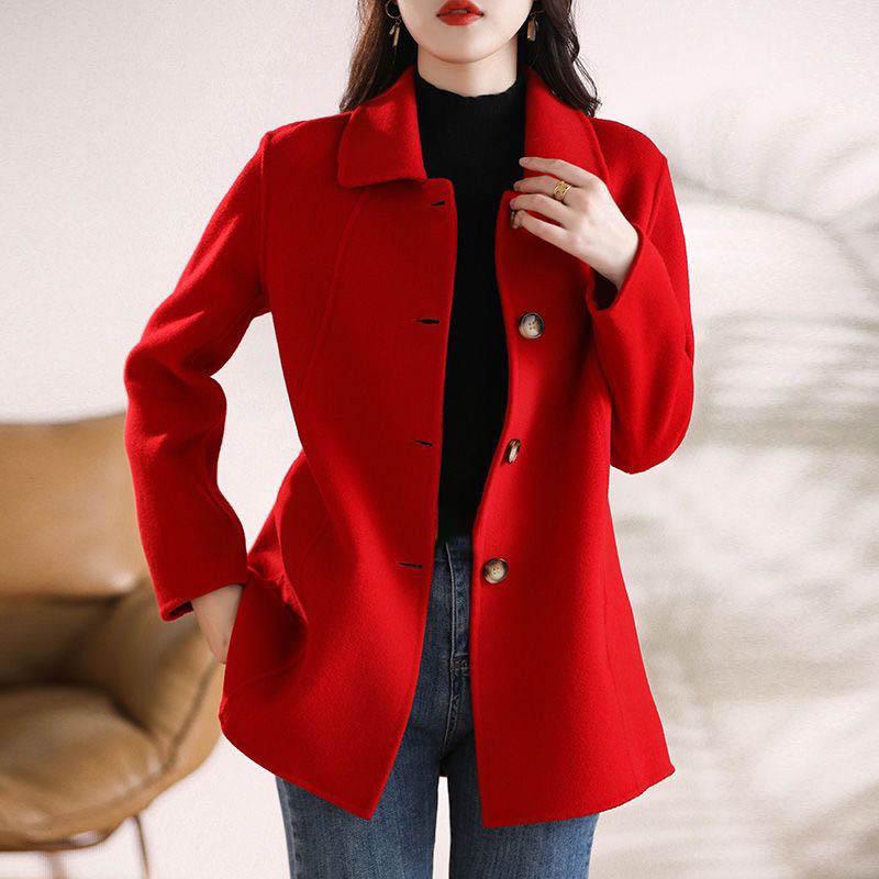 Single-breasted Fashion Woolen Coat Women Autumn Winter Slim Elegant Woolen Overcoat Windbreaker Outerwear Female