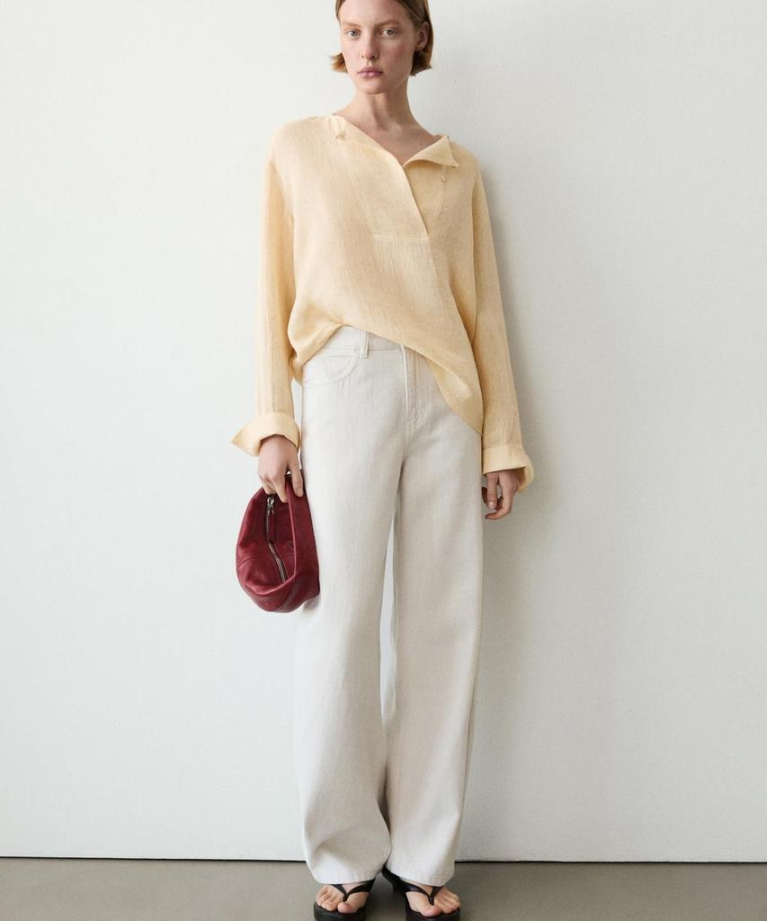 Masimodutti Linen Bib Detail Fluid Blouse