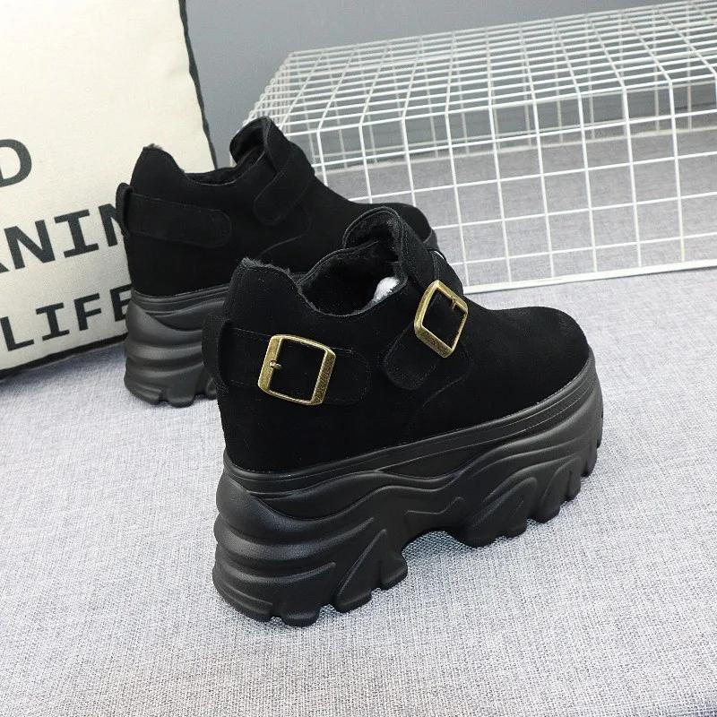 Increase 12CM Thick Soled Shoes Women's Winter New Cashmere Round Head Small 10cm Muffin Casual Women's Shoes Platform Boots