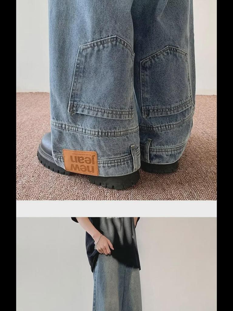 Inverted Design Hip-Hop Street Jeans for Men - Loose, Straight Fit