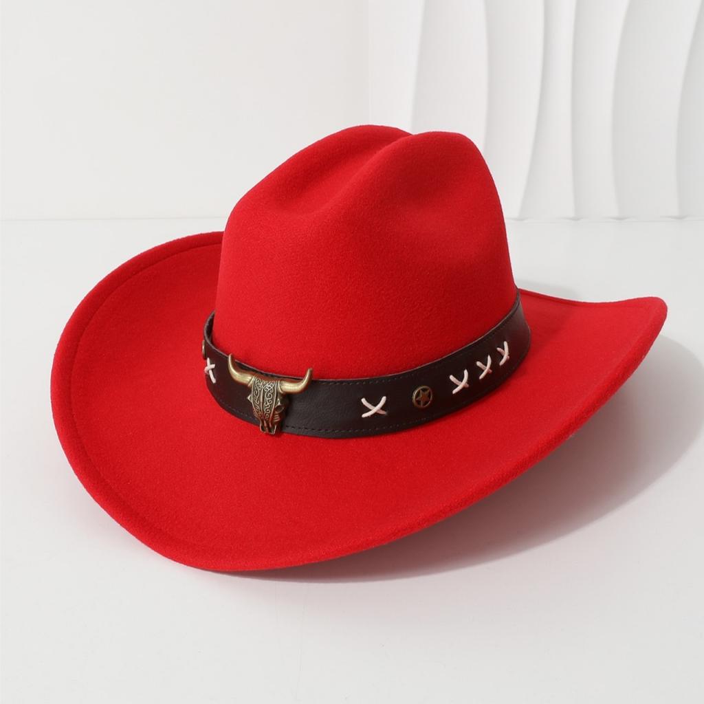 3D cowboy hat with rolled and upturned brim, large cowboy hat in European and American fashion, ethnic Tibetan felt hat