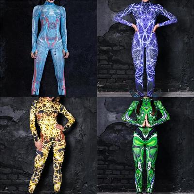 Halloween Women Polka Dot 3D Printing Jumpsuit Line Wrap Texture Cosplay Catsuit Party Stage Show Parent-child Monos Rave Outfit