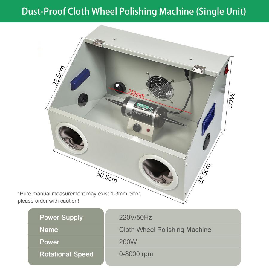 

200 Вт Буферный шлифовальный станок Полировщик для ювелирных изделий Настольный полировальный станок с регулируемой переменной скоростью Полировальная машина с вытяжным вентилятором, Пылесборник, коричневый