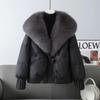 Kurze Damen-Pufferjacke mit luxuriösem Fuchsfellkragen, Warme Winter-Oberbekleidung