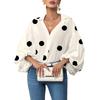 Haut Décontracté pour Femme à Pois Français, Col Demi-Ouvert, Ample, Manches Longues Bouffantes