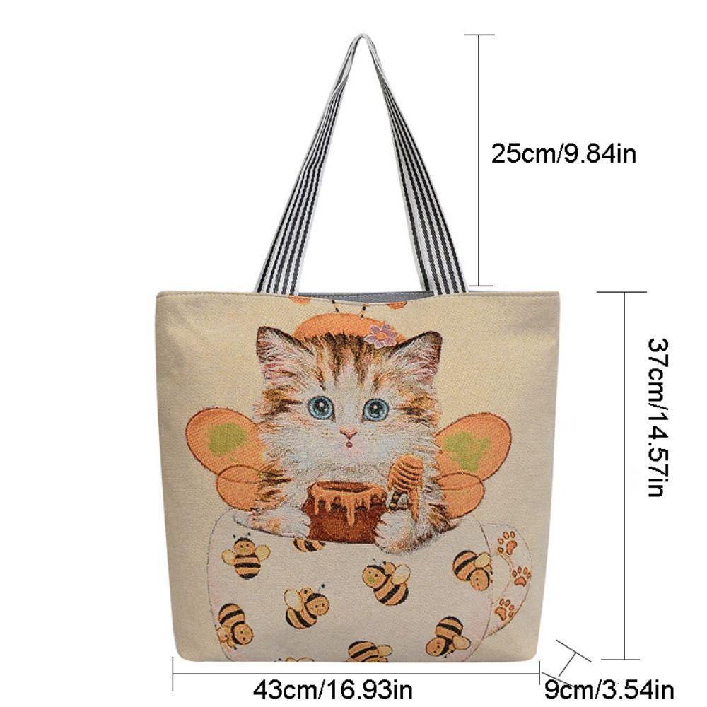 Embroidery Flower Cloth Bag Large Capacity Embroidery Tote Bag Simple Animal Shoulder Bag  Girls