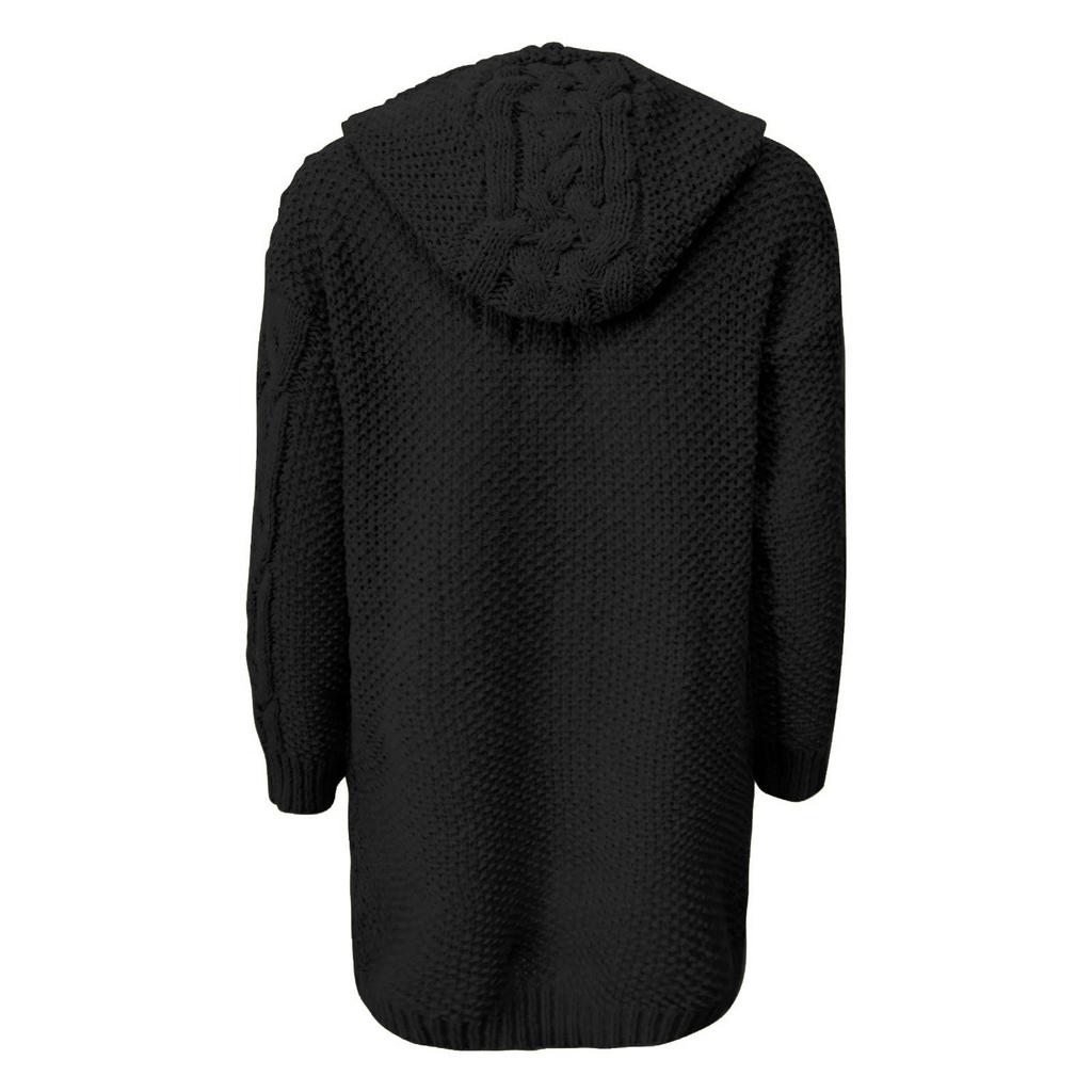 Women Hood Cardigan Large Size Sweater Pocket Single Breasted Long Sleeves Coat