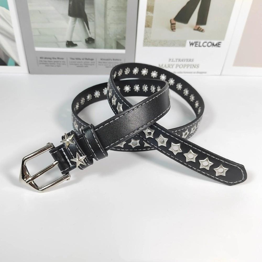 Metal Buckle Y2K Star Waist Belts PU Leather Girls Rivet Waistband Women's Jeans Belt  for Pants