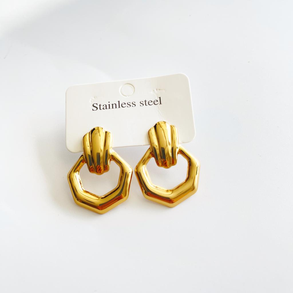Trendy Personality  Irregular Geometric Heart Shaped Drop Stud Earrings 18 K Gold Plated Stainless Steel Earrings for Woman