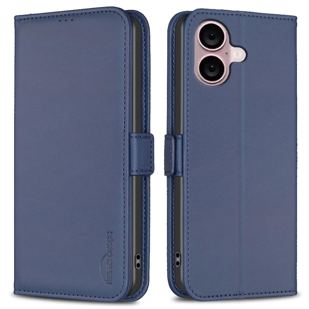 

BINFEN COLOR BF31 For iPhone 16 Plus Wholesale Phone Case PU Leather Phone Stand Wallet Cover Blue