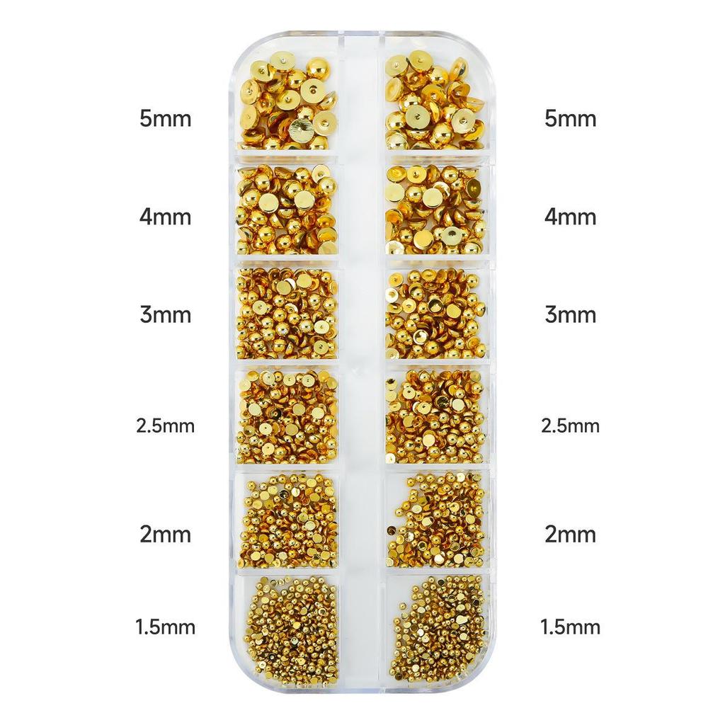 Gold & Silver Half Pearl Nail Art Decorations Set - 12 Mixed Size Grids