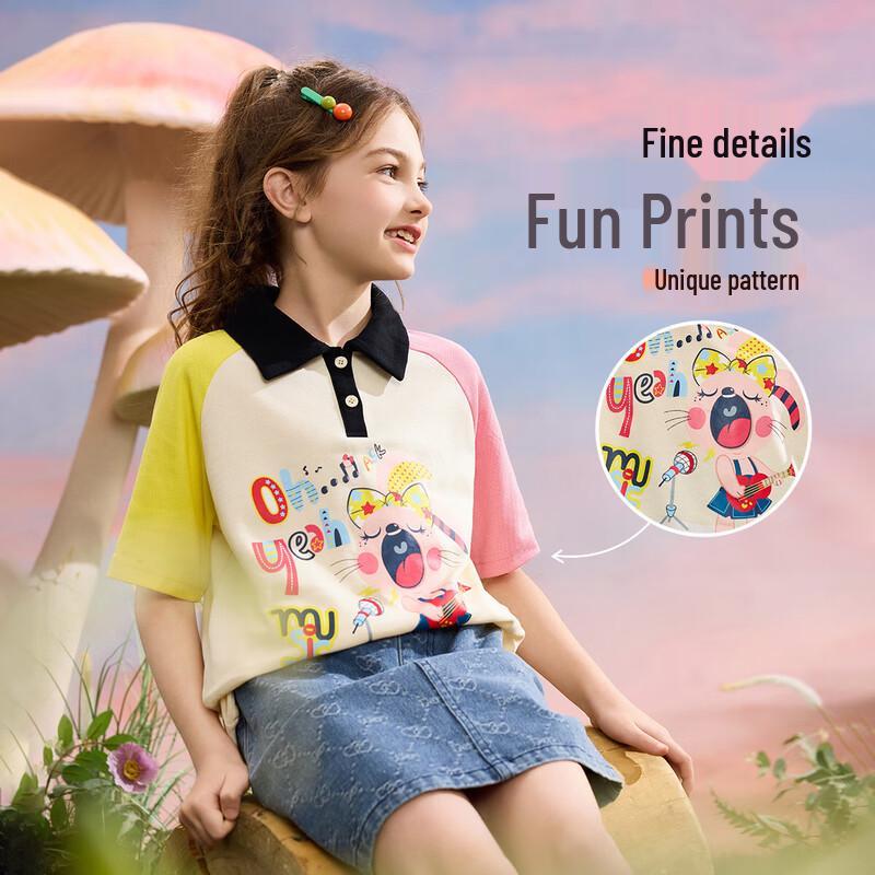 ASK JUNIOR Girls' Color Block Casual Short-Sleeved T-shirt