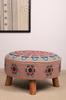 Mandala Slub Embroidered Stool - Multicolor Cotton Ottoman with Bamboo Wood Legs, 60 X 30 Cm