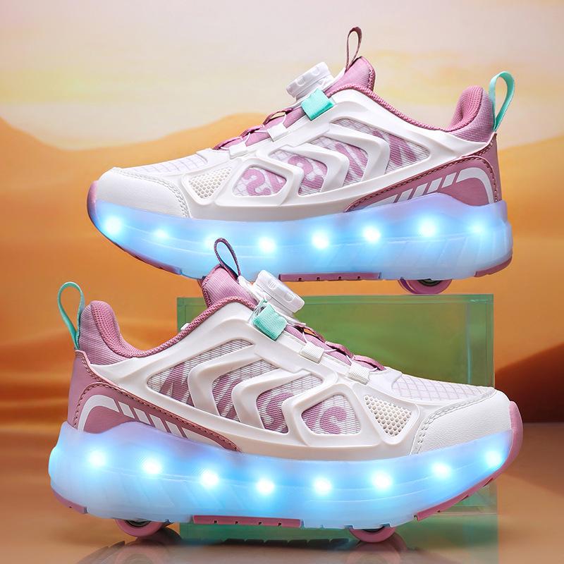Children's Four-Wheel Luminous Roller Shoes with Rotating Buckle and Flashing Wheels
