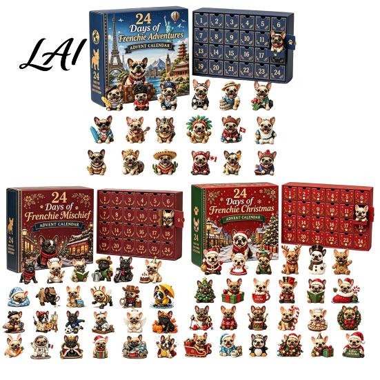 French Bulldog Advent Calendar Calendar 24-Day Christmas Countdown Acrylic Ornament Collectible Frenchie Puppy Figurines Figurine Hanging Decor for