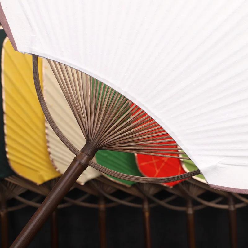Xuan Paper Circular Fan Blank Calligraphy Thickened Black Bamboo Long Handle Fan Uterus Fan Chinese Ancient Style Double-Sided High-End Japanese DIY