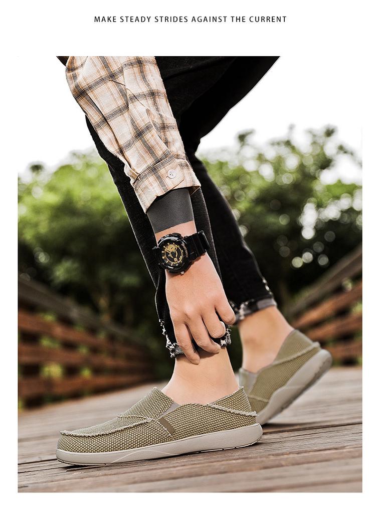 Men's Casual Lightweight Breathable Slip-On Canvas Loafers with Elastic Band