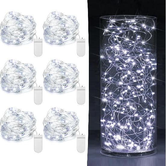 6 Pack Fairy Lights Battery Operated 7ft 20 LED Mini String Lights Twinkle Lights Silver Wire Firefly Starry Moon Lights for Mason Jars Wedding Party