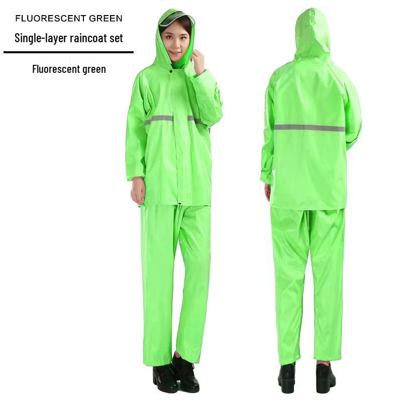 Unisex Reflective Raincoat and Pants Set for Motorcyclists and Delivery Riders - Waterproof and Split Design for Heavy Rain.