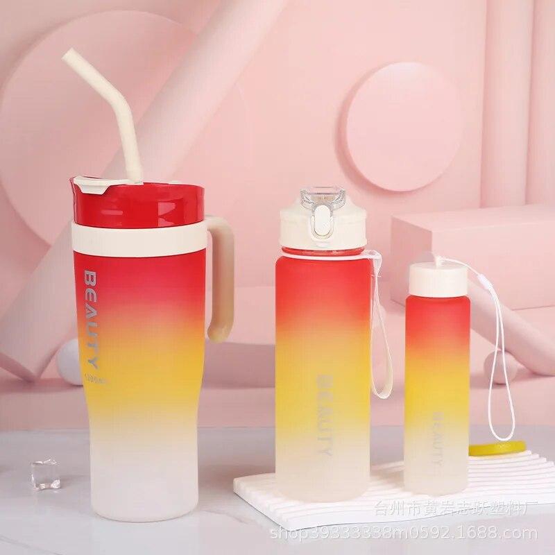 1.2L 40oz Gradient Tumbler with Straw - 3pcs Insulated Car Cup, BPA-Free Steel Ice Mug