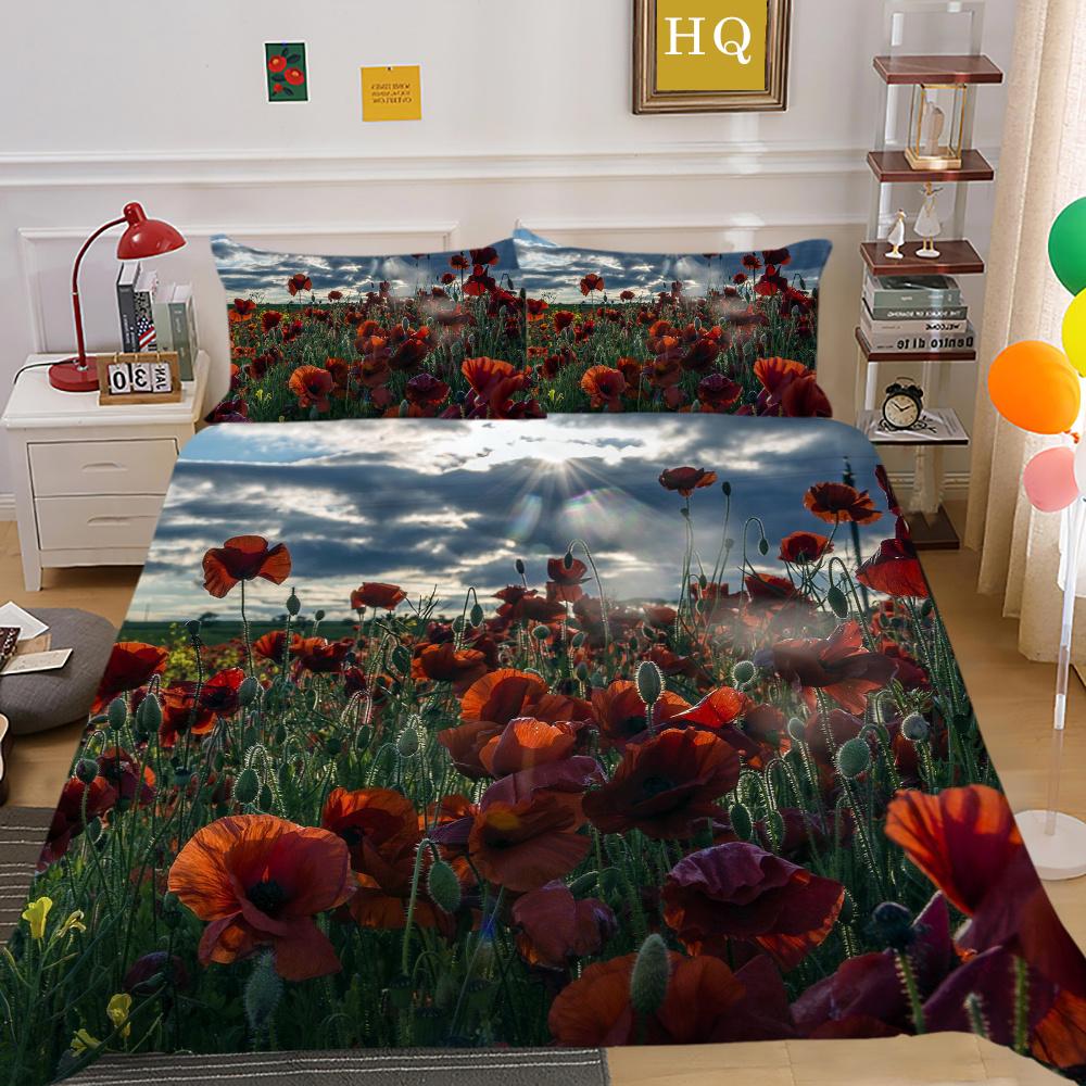 Flowers Printed Bed Clothes Double Size Polyester Bedspreads Gir Fashion High Ranking Home Bedclothes