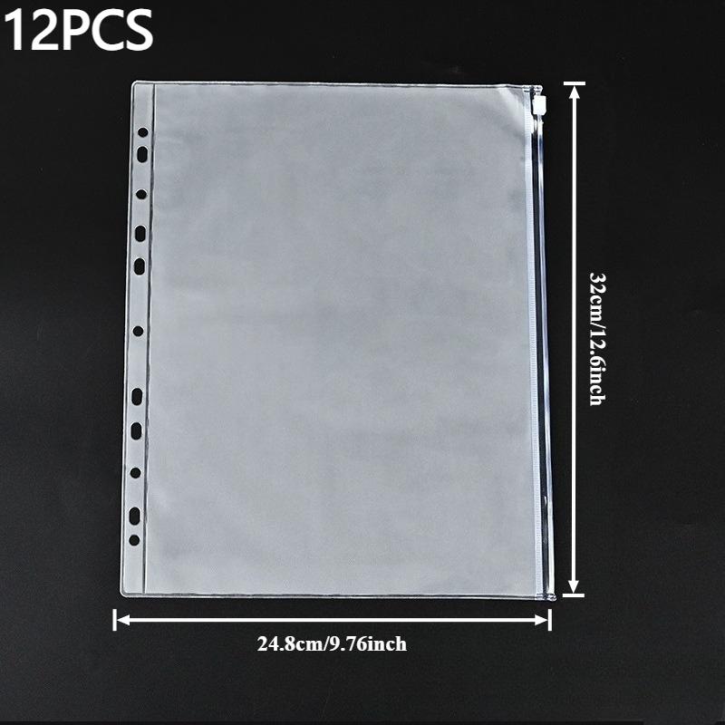 

Clear Letter-Sized Binder Pockets with 11 Holes,12-Pack of PVC Loose Leaf Bags for Organizing Documents,For Home,Office,School