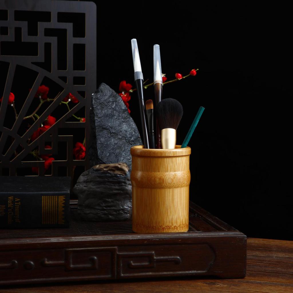 Retro Bamboo Pen Holder: Multi-functional Desktop Organizer & Business Gift, Inspired by the Four Treasures of the Study.