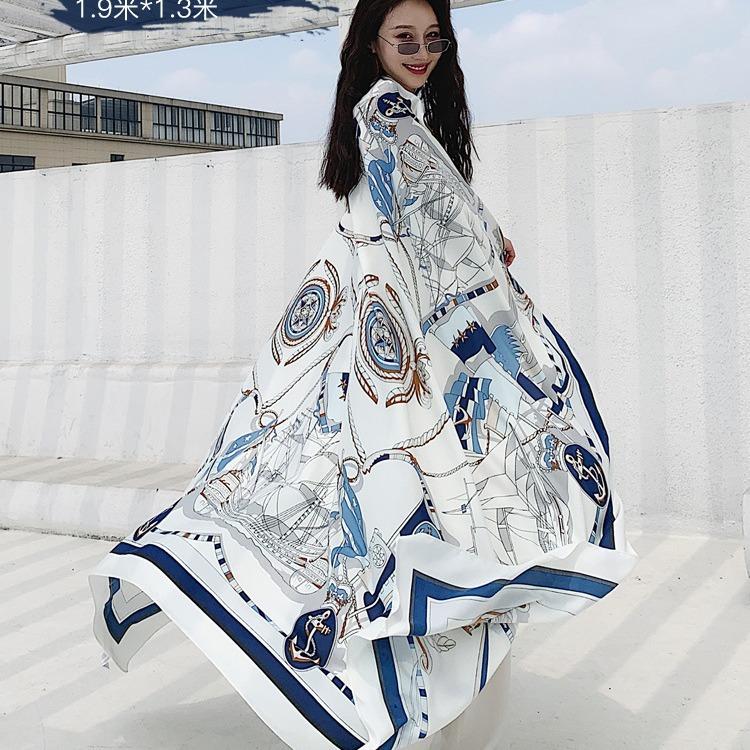 Seidenschal für den Sommer Dünner Damen Supergroßer Multifunktionaler und Vielseitiger Dekorativer Strandurlaub Sonnenschutz Großer Schal Strandtuch