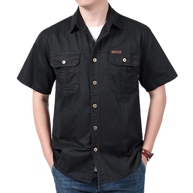 Tooling short-sleeved shirt men's summer thin, new solid color shirt trendy brand casual loose half-sleeved jacket