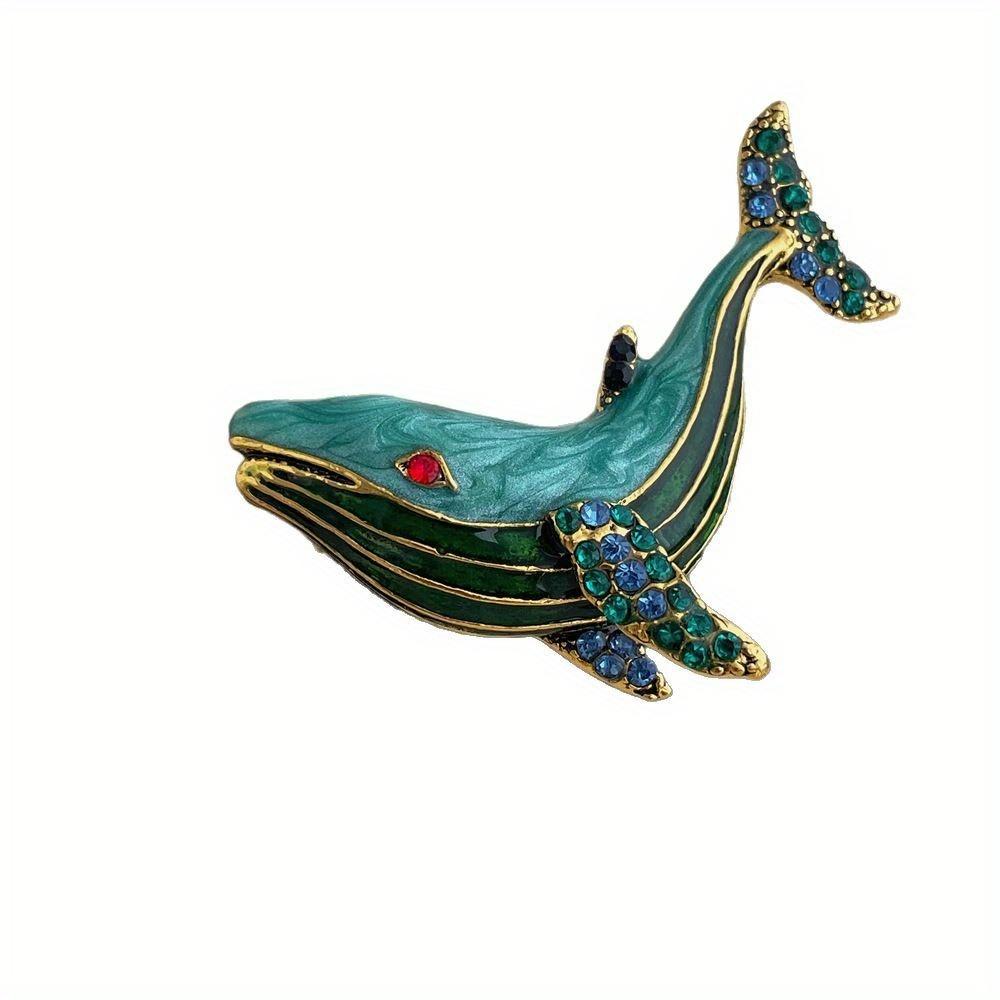 Vintage Women Men Exquisite Crystal Enamel Whale Brooches Badges Unisex Clothing Coat Sea Animal Pins